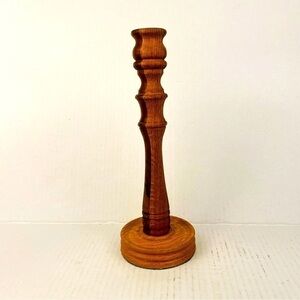 Wooden candlestick tall two colours tone raised base felted bottom